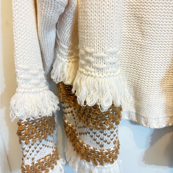 Cozy knit cardigan in cream w/ gold texture fringe accent by Wonderly Boho Chic - Picture 3 of 4